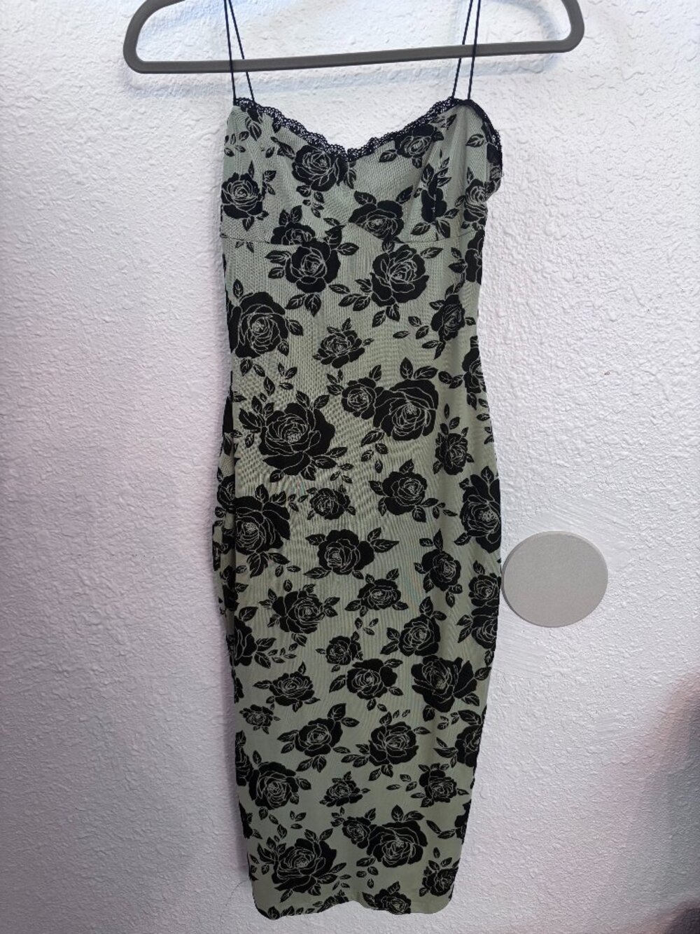 Windsor Lace Black Green Floral Midi Dress L y2k event whimsigoth hoco
